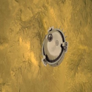 رسم توضيحي لمسبار دافينشي التابع لناسا وهو يسقط على
سطح كوكب الزهرة